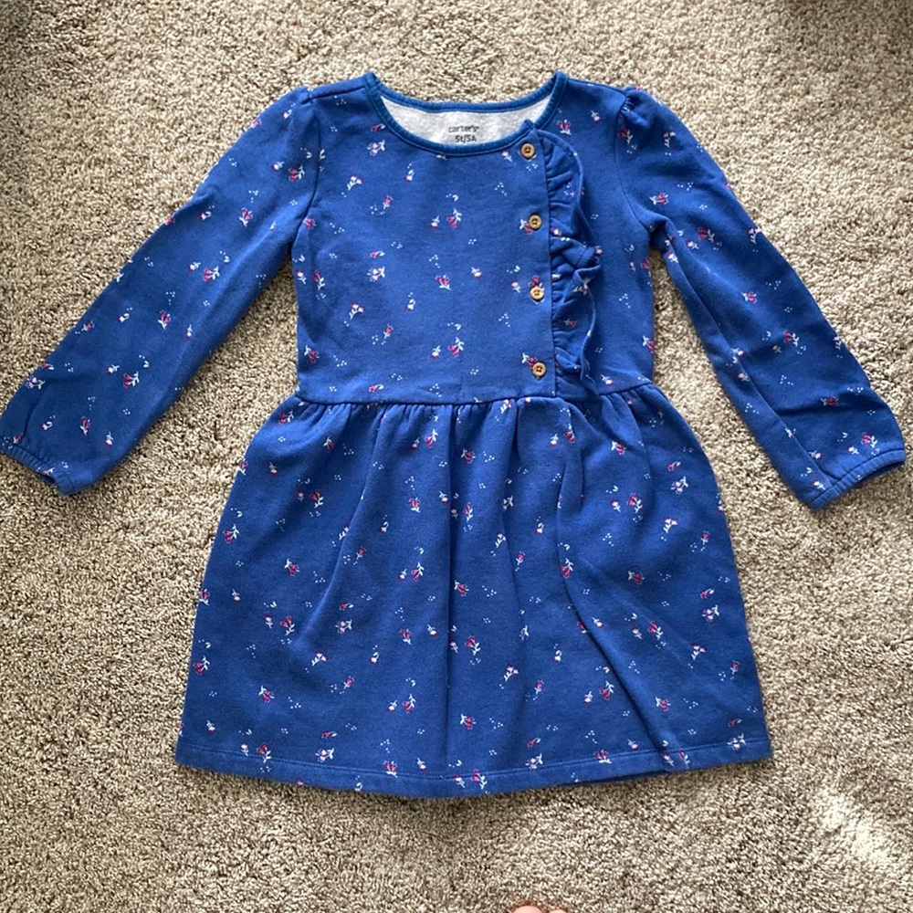 Toddler Blue Cozy Dress with Flower Print by Carter’s - Size 5T